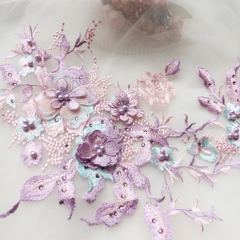 1 шт. 3D цветы жемчуг бисером патч Кружева Аппликация Свадебное платье DIY Декор цветочный костюм с патчем ручной работы