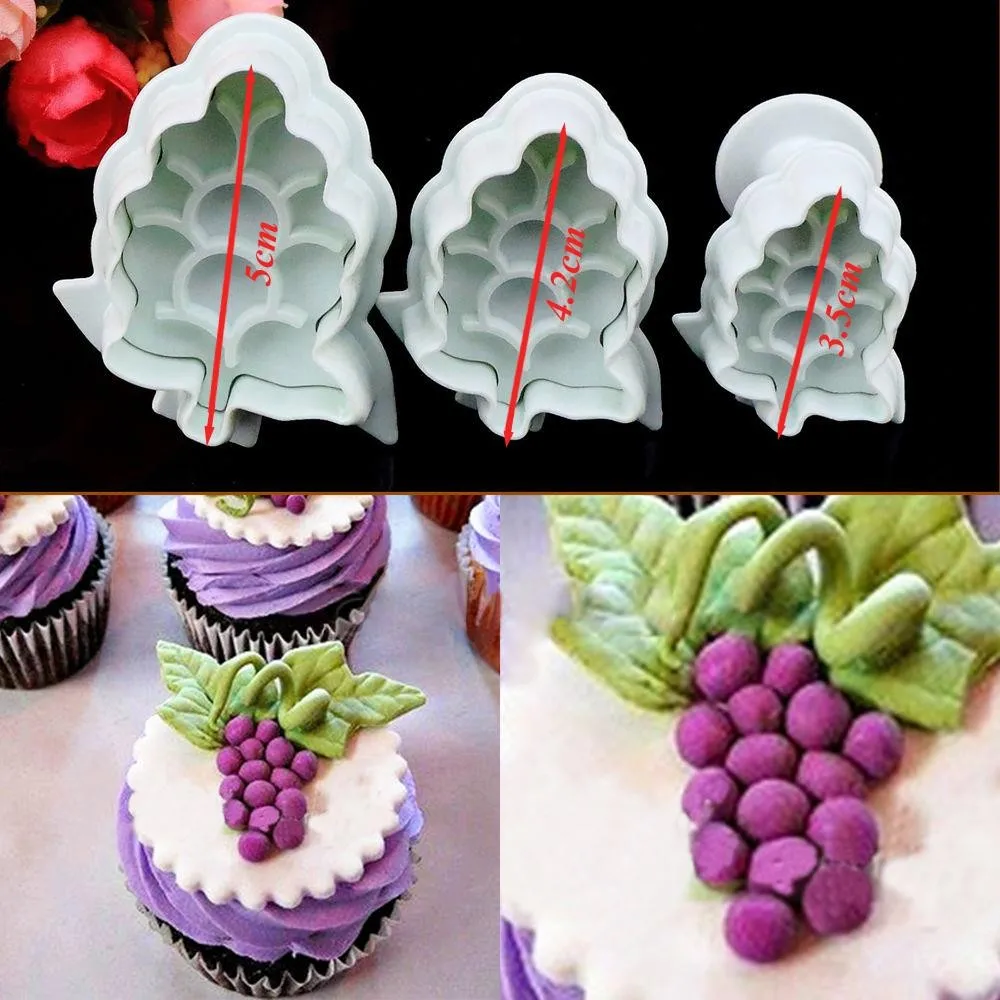 

3Pcs/Set Grapes Cookie Plunger Cutter Mold Plastic cookie Mold Sugarcraft Fondant Cake Christmas Mold Cake Decorating Tools Set
