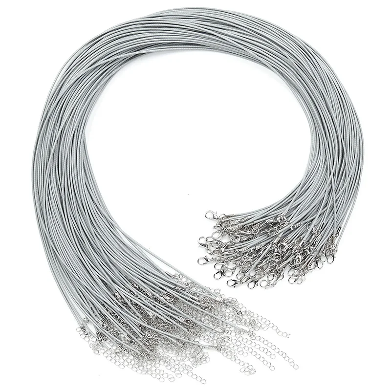 

LanLi 50pcs/100pcs 1.5/2.0mm polyester silk Wax Line Necklace Pendant Charms Cord Beads String Lobster Clasp Strap Rope