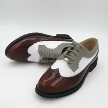 Женские туфли на плоской подошве в винтажном стиле; цвет синий, красный; смешанные цвета; обувь ручной работы с круглым носком; женские полуботинки броги для отдыха; Туфли-оксфорды