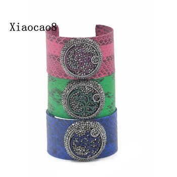 

YNB Pink Blue Green Snakeskin 30mm Wide Bangles High Quality Cuff Bracelets for Women Jewelry Men Bangle with Colored Zircon