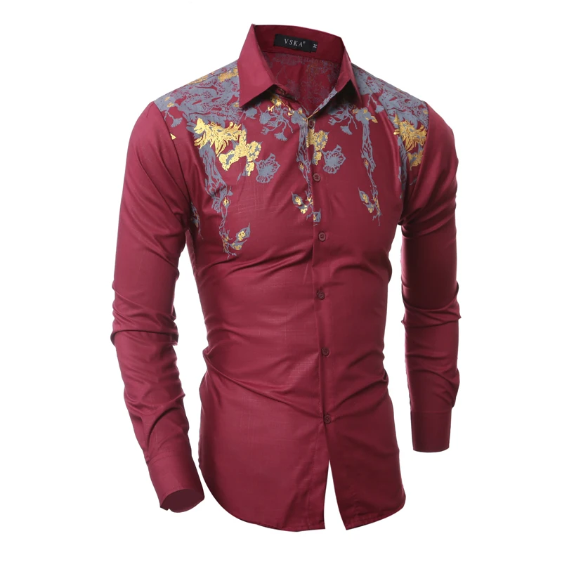 2018 Hot sale men print shirts Casual Slim long sleeved shirt male man