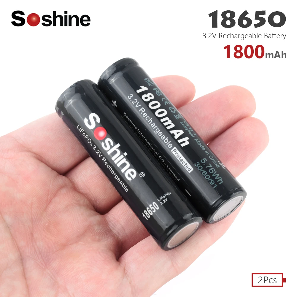 

Soshine 18650 Battery 1800mAh 3.2V 18650 Rechargeable Battery Li-ion Lithium Bateria for LED Flashlight Torch Lithium Batteries