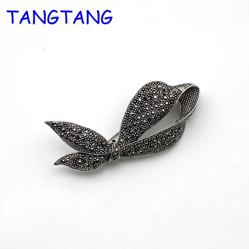 

New Fashion Personality Black Tone Rhinestone Antique Silver Plating Knot Flower Unique Vintage Brooch Pin, Item NO.: BH8148