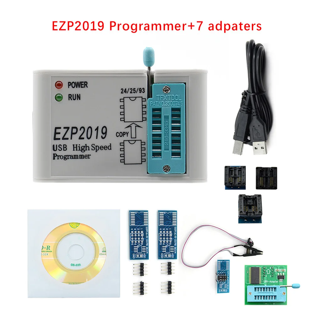 EZP2019 высокоскоростной USB SPI программатор ezp Support24 25 93 EEPROM 25 флэш-память, BIOS Чип+ 7 торцевых головок - Цвет: Белый