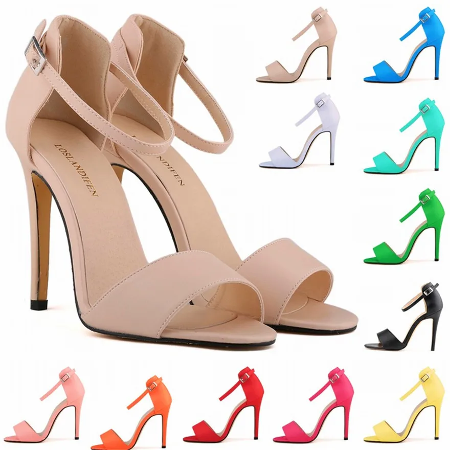 

New Arrival Summer Fashion Women's Sandals Buckle Concise Solid PU Leather High Heels 11cm Shoes Open Toe Female Office Sandals