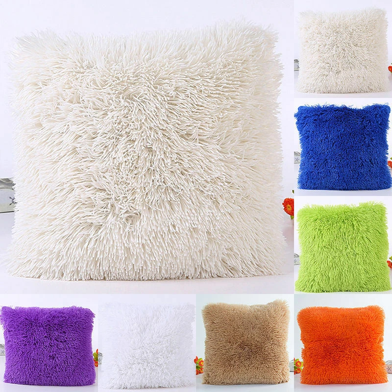 

New Furry Pillow Case Plush Furry Throw Pillow Case Home Bed Room Home
