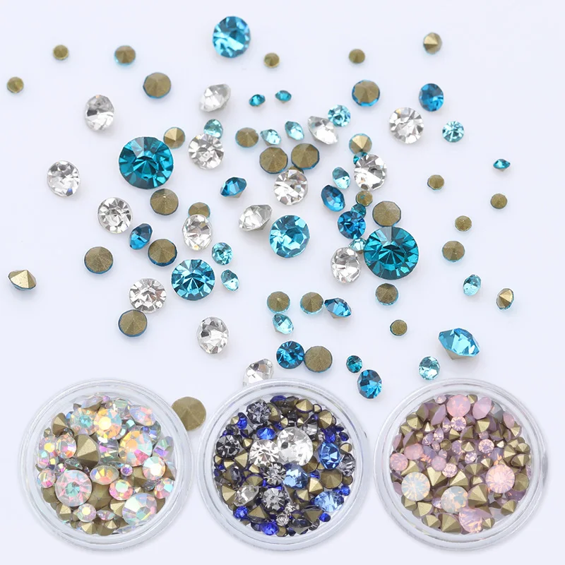 

1 Box Multi-size Sharp Bottom Nail Rhinestone 3D Nail Decoration Colorful Mixed Manicure for Design DIY Nail Art Decoration
