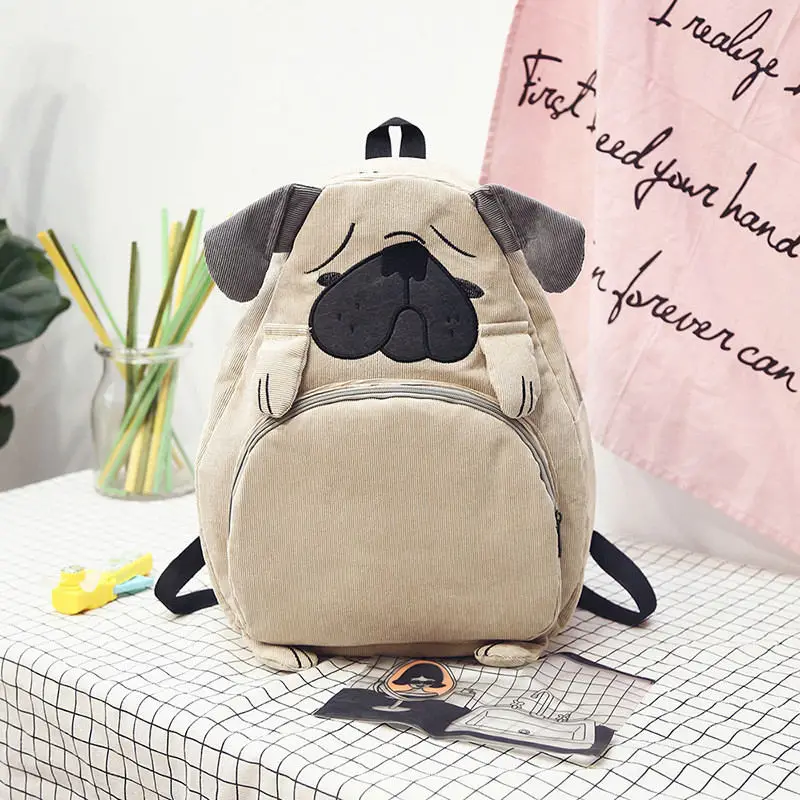 Модный женский рюкзак, школьная сумка, Холщовый милый вельветовый рюкзак с ушками животных, Женский винтажный рюкзак для ноутбука - Цвет: Dog