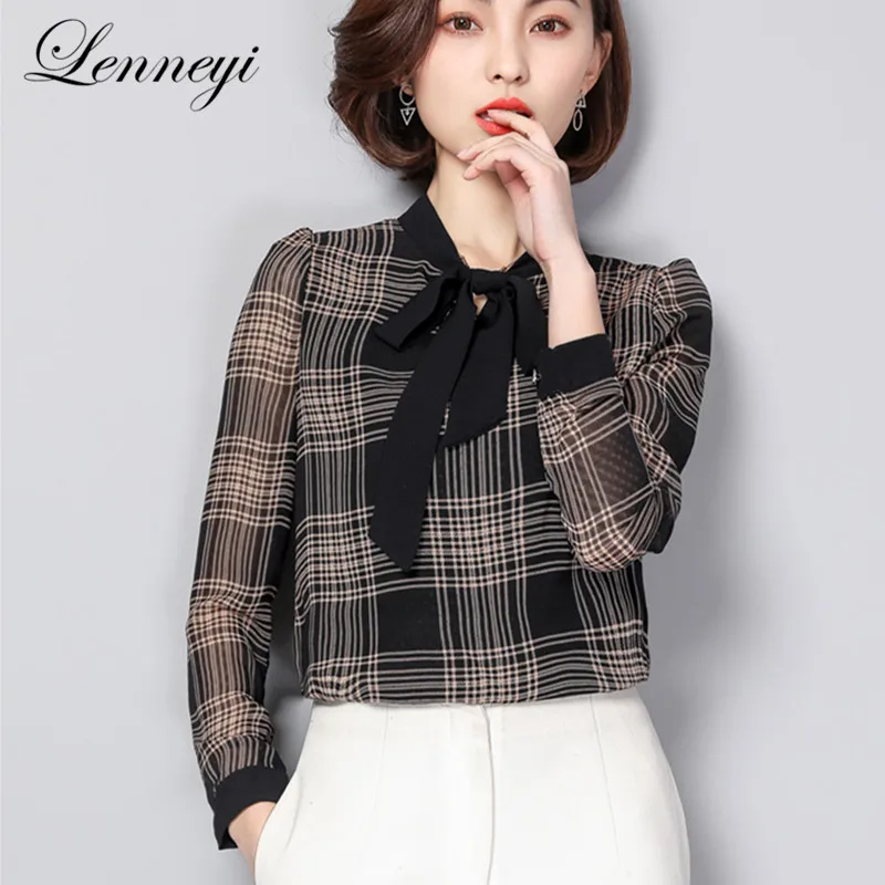 

2019 Korean Women Blouse Cotton Plaid Shirt Casual Ladies Tops Work Wear Long Sleeve Blouse Female Blusa Plus Size 3XL Clothing