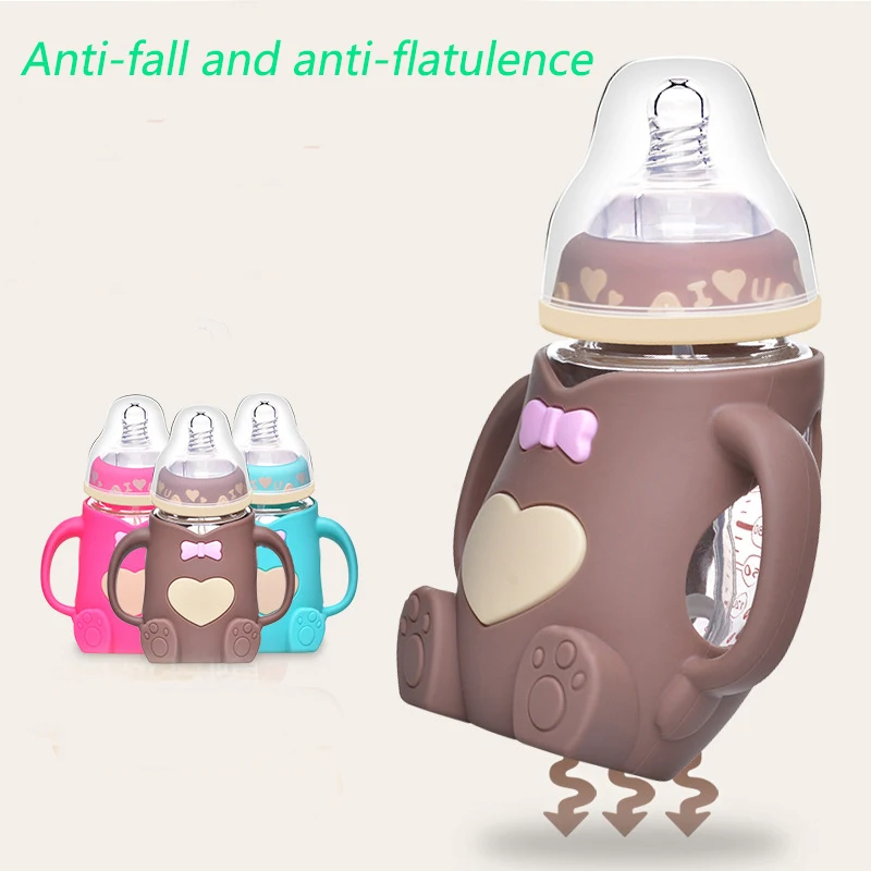 

Maternal and child supplies, newborn baby, wide-caliber bottles, anti-fall, anti-flatulence, handle baby feeding glass bottles