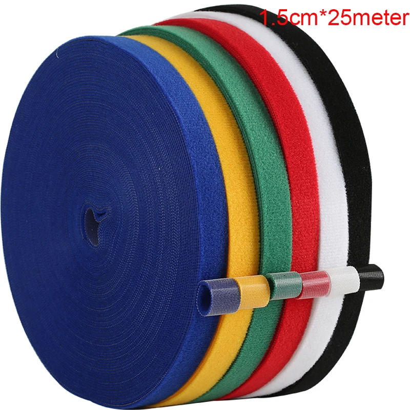 

25M 1.5cm Color Magic Nylon Sticker Adhesive Hooks Loops Fastener Tape Back To Back Self Sewing Craft DIY Cable Ties Accessories