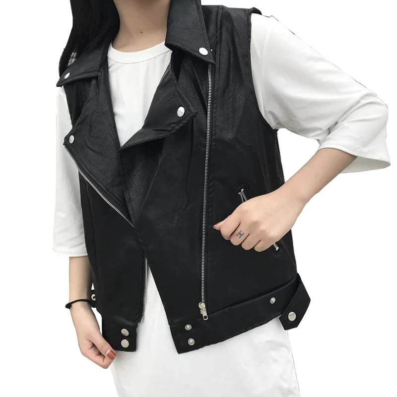 

Spring Black Leather Jackets For Women Vest 2019 New Fashion Casual PU Sleeveless Jacket Female Waistcoat Loose Zipper Outwear