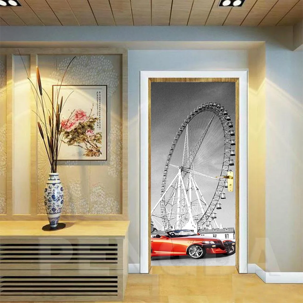 Наклейка ПВХ водонепроницаемый автомобиль колесо обозрения украшение дома искусство 3D печатная наклейка самоклеющаяся Diy Бумага для гостиной двери стикер