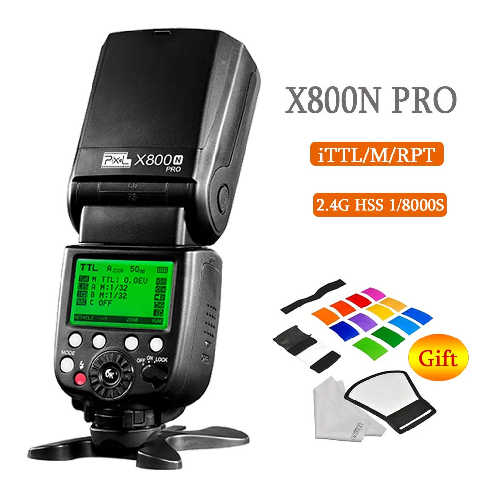 

Pixel X800N Pro 2.4G Wireless TTL HSS High Speed Sync Flash Speedlite for Nikon D3100 D5200 D800 D810 D750 D7100 D7200 Vs YN568E