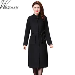 Большие размеры Осень Для женщин Шерстяное пальто 2018 новые шерстяные пальто Для женщин длинные Куртки одноцветное Цвет кашемировое пальто