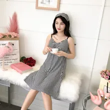 Summer Girls Sleeveless Nightgown Spaghetti Strap Bra Pads Sexy Striped Night Dress Nightwear Nightdress Plus Size Summer Girls Sleeveless Nightgown Spaghetti Strap Bra Pads Sexy Striped Night Dress Nightwear Nightdress Plus Size