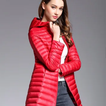 

Woman Spring Padded Warm Coat Ultra Light Duck Down Jacket Long Female Overcoat Slim Solid Jackets Winter Coat Portable Parkas