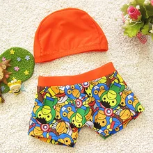 Новые плавки с рисунком для маленьких мальчиков, костюмы с шапками, шорты с принтом из 2 предметов, трусы с шапочка для бассейна, 8 цветов, милая детская одежда для плавания, пляжная одежда