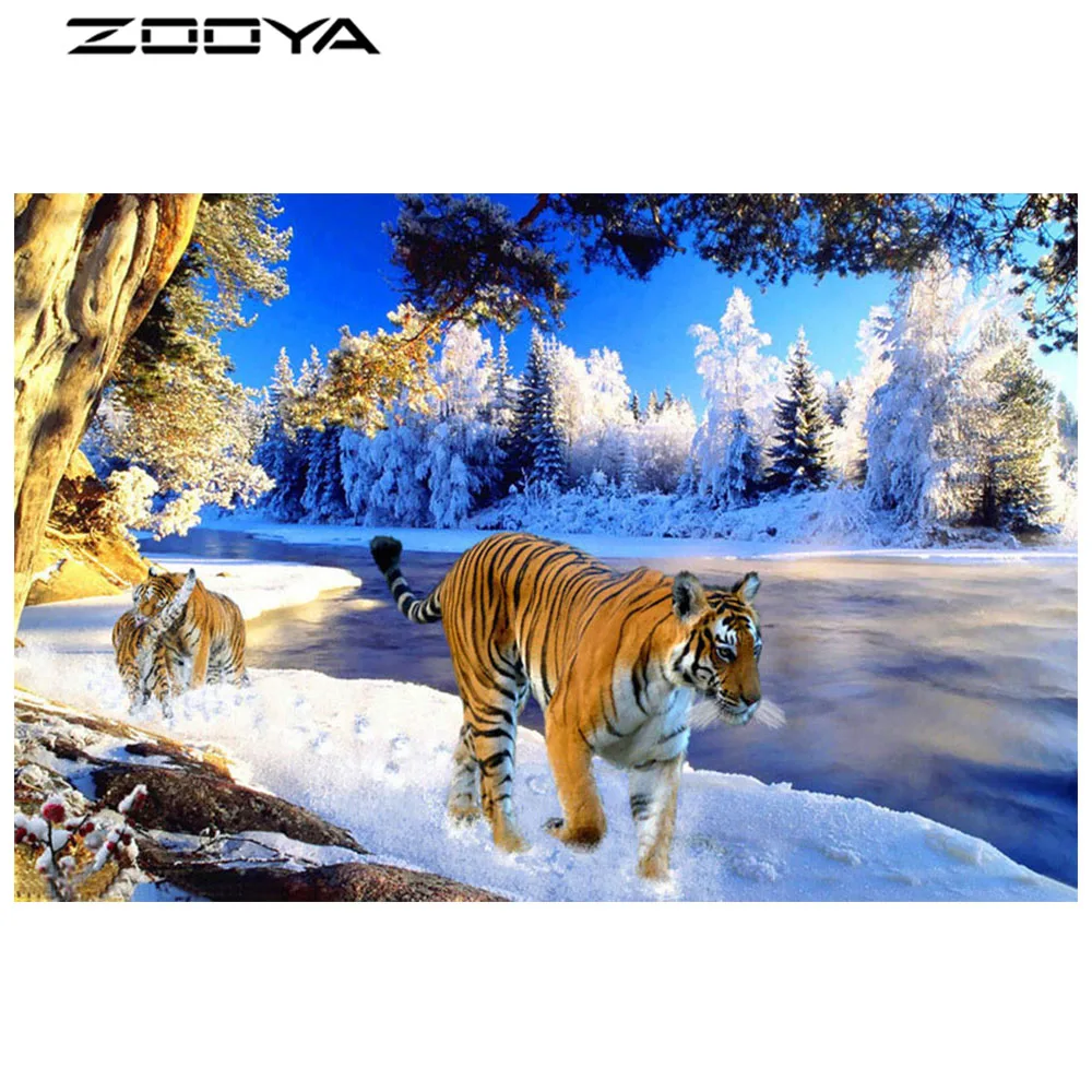 

ZOOYA 3D Full Diamond Embroidery Painting Cross Stitch Landscape Animal Tiger Wall Sticker Rhinestone Painting Home Decor AT1694