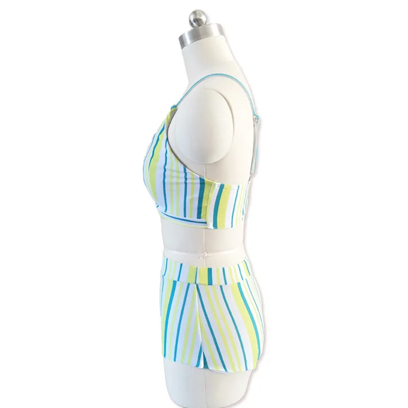 

Ladies Swimsuits Set Striped Bikini Bra High Waist Briefs for Beach Party FI-19ING