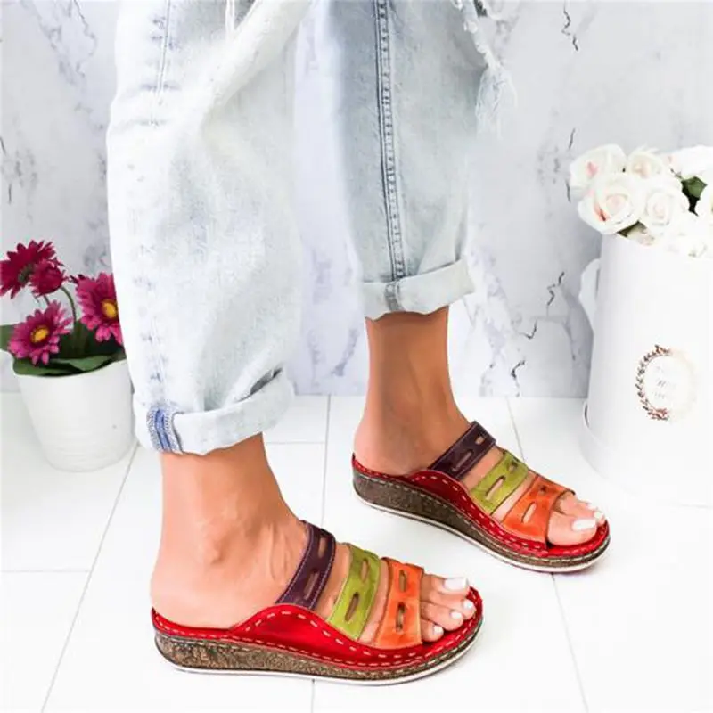 HEFLASHOR Fashion Summer Women Slippers Rome Retro Casual Shoes Thick Bottom Open Toe Sandals Beach Slip On Slides Female