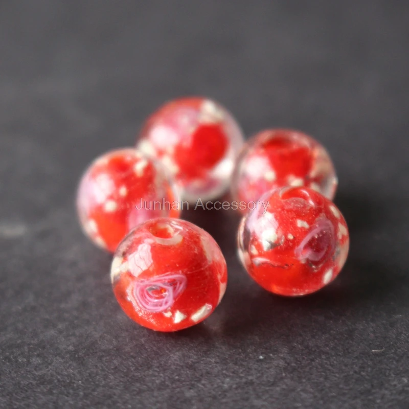 20Pieces/Lot 8mm 10mm Luminous Lampwork Glass Beads Flower Red color jewelry making | Украшения и аксессуары