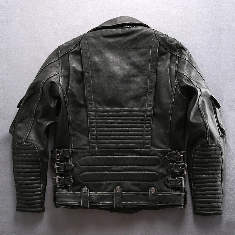 Promotion high quality super genuine cow leather motor rider jacket mens super cowhide leather jacket 98008