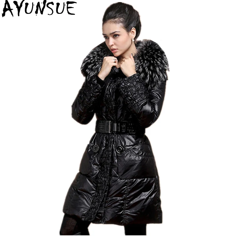 AYUNSUE зимняя куртка на утином пуху, женское длинное пальто, женская парка, теплая одежда, Воротник из натурального меха, высокое качество, chaqueta mujer 003