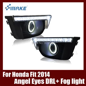 

Fog Lamp Assembly LED Day Light COB Angel Eyes Foglight Daytime Running Light Lens Bumper Complete Set For Honda Fit 2014
