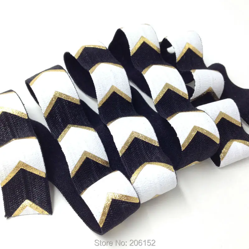 1 yards Black with gold 5//8/" solid metallic FOE Fold over elastic DIY hair ties