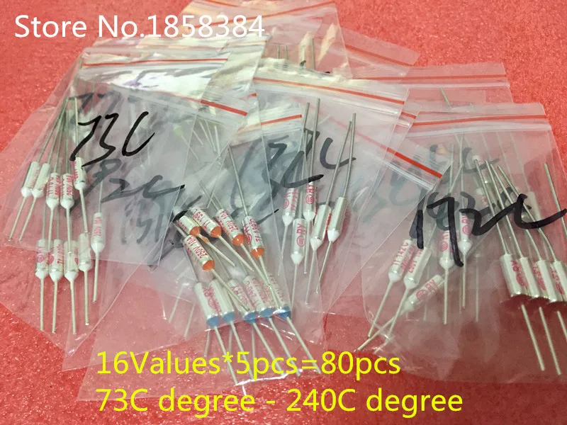 

16 Values=80pcs assortment kit Thermal Fuse 10A 250V Thermal Cutoffs 73C degree - 240C degree Temperature fuse