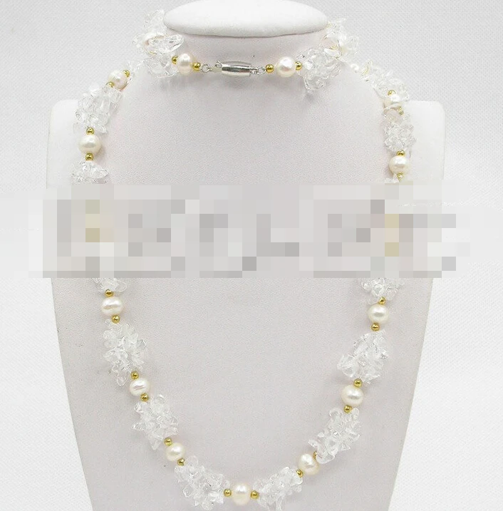 

07738 2row white crystal white pearl necklace Bracelet set