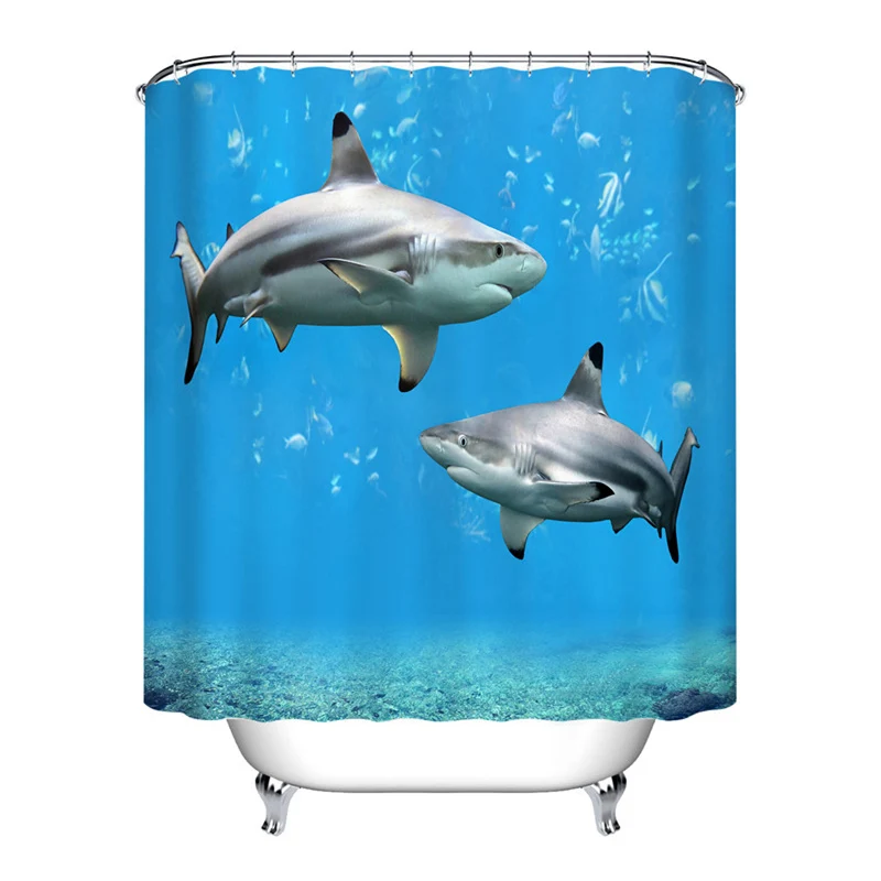 

Ocean Sea Shark Shower Curtain Funny Sea Animal Waterproof Fabric Bathroom Curtain Home Decor Waterproof Polyester