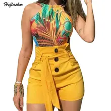 Heflashor летние женские повседневные однотонные шорты на пуговицах с поясом, сексуальные эластичные шорты с высокой талией, женские шорты большого размера