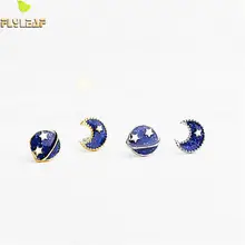 Flyleaf стерлингового серебра 925 темно-синяя планета Луна асимметричные серьги гвоздики для женщин модные вечерние ювелирные изделия
