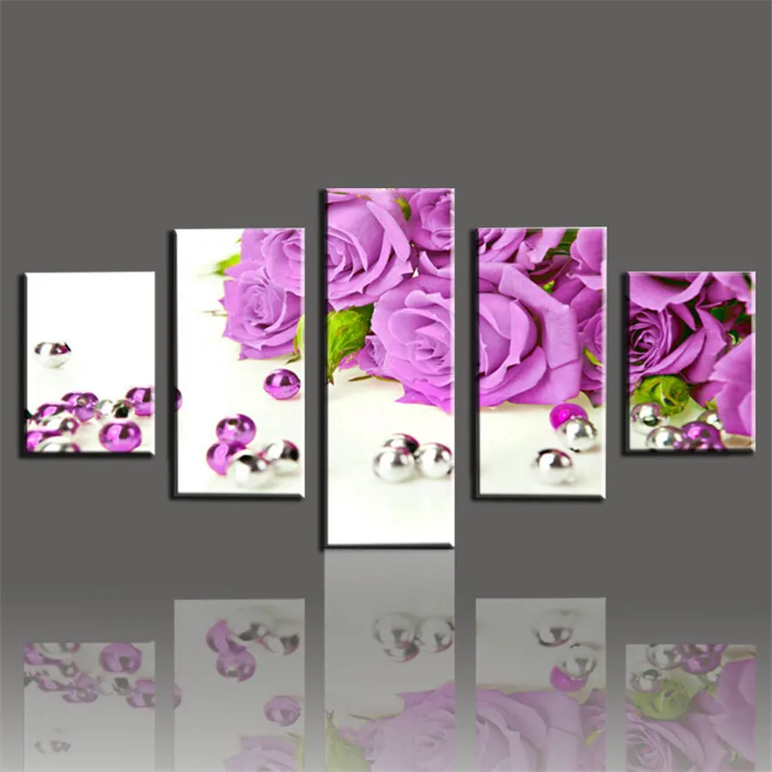 

5 Panels Purple Roses Pictures For Living Room Modern Flower Poster and Printed Canvas Arts Decorative No Frame 2017 New Gift