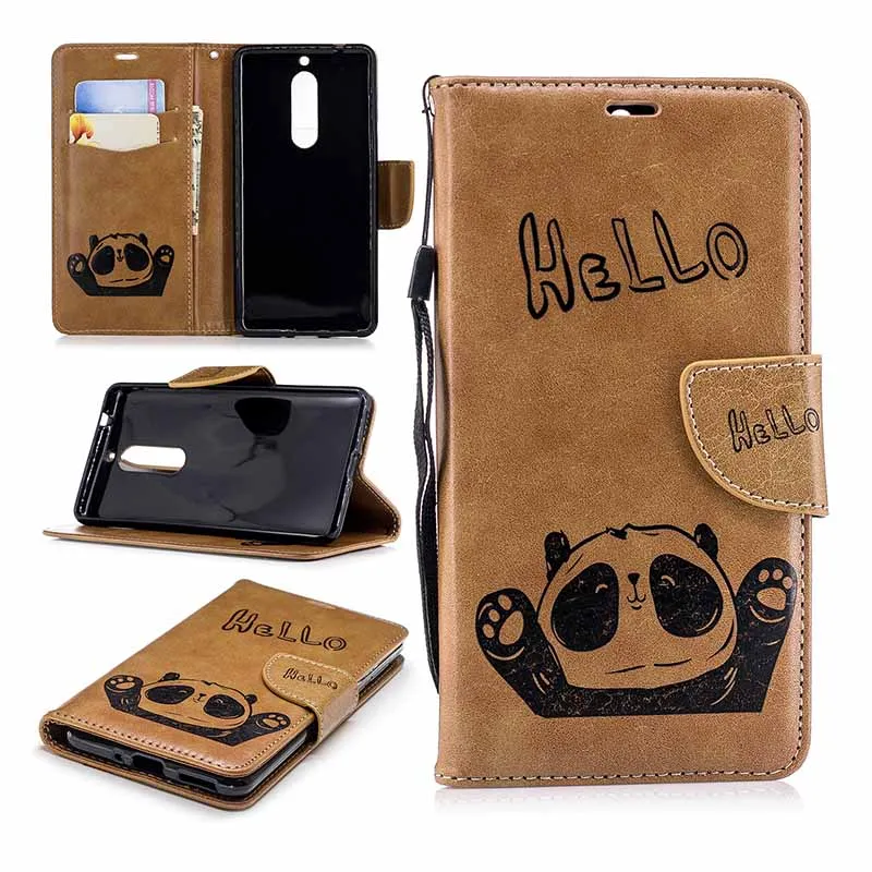 KEFO Retro PU Leather + Soft Silicone Case For Nokia 1 2 3 5 3D Panda Embossed Wallet Cover For Iphone X 10 5S SE 6 6S 7 8 Plus  (14)