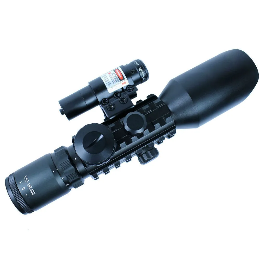 3-10x40-Tactical-Rifle-Scope-Red-Laser-Dual-illuminated-Mil-dot-w-Rail-Mounts-Combo-Airsoft (3)