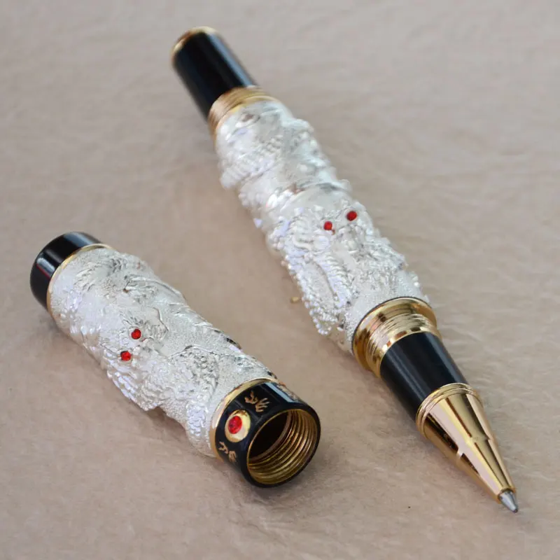 Шариковая ручка благородные Jinhao Серебро Два дракона ИГРАТЬ жемчуг Кристалл Бизнес Офисные канцелярские товары бизнес лучший подарок коллекция