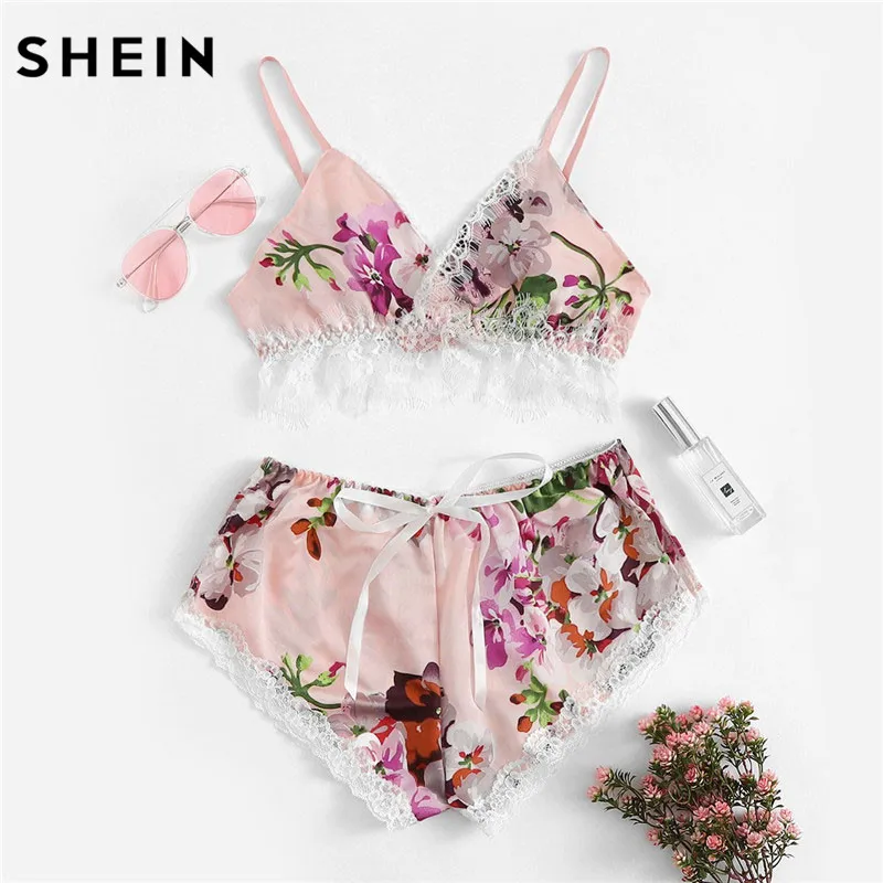 SHEIN комплект женского нижнего белья кружевные шорты с цветочным принтом и