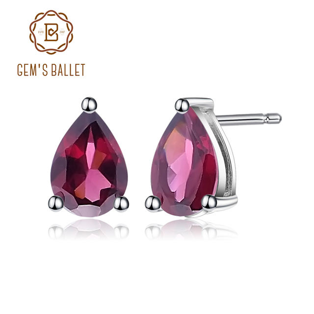 Gem’s Ballet 4*6mm 1.05Ct Natural Rhodolite Garnet Gemstone Stud Earrings 925 Sterling Silver Fashion Jewelry for Women