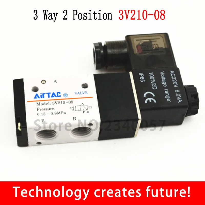 

Pneumatic 3 Way 2 Position Air Directional Control Solenoid Valve 3V210-08 DC12V DC24V AC110V AC220V