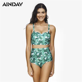

AINDAV Green Leaves Swimwear High Waist Bikini Bathing Suits Swimsuit Women Push Up Bikini Set Vintage Plus Size Biquini XXXL