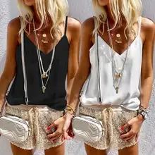 Летние топики, женские майки без рукавов, сексуальные топы с v-образным вырезом, повседневные одноцветные женские топы, женские топики размера плюс