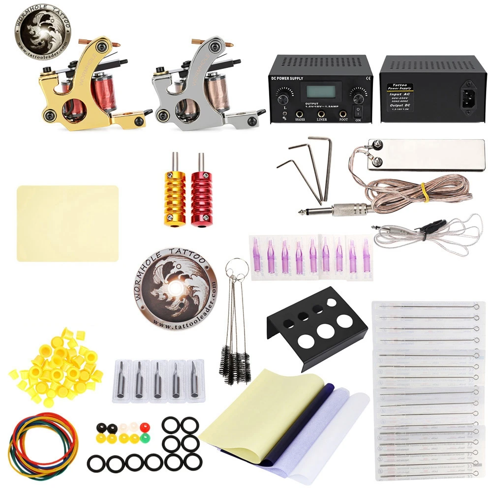 

foreverlily Tattoo Complete Kit 2 Guns Machines Shader Liner with Power Supply 10 Wrap Coils 6000/7200 Switch / Minute