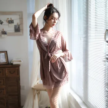 

Sexy Lace Sleepwear Set Women's Nightdress Satin Lace Sleepwear Lingerie Dress