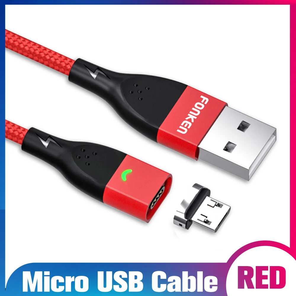 FONKEN Micro USB Магнитный кабель быстрое зарядное устройство магнит Тип C провод для быстрого заряда 1 м 2 м Android мобильный телефон планшет светодиодный шнур данных - Цвет: Red micro cable