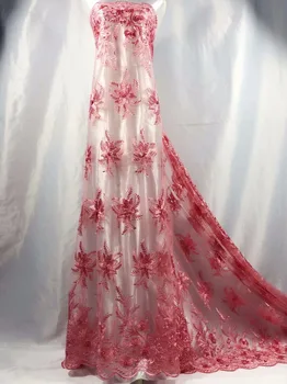

NEW Handmade Beads African High Quality Nigerian 3D French Lace Fabric 2018 Heavy Beaded Tulle Net French Mesh Lace Materia