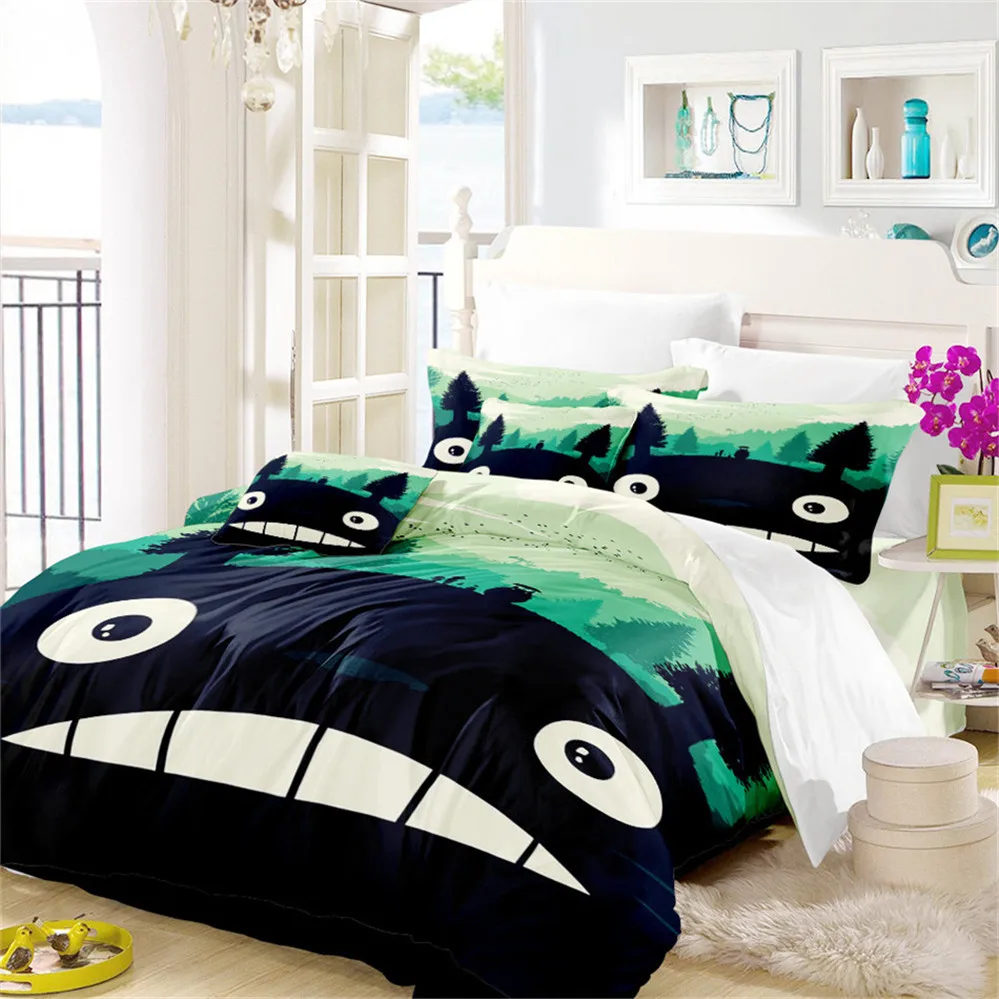 

Cartoon Totoro Bedding Set Natural Scenery Green Plant Duvet Cover Set Kids Bedding Colorful Bedclothes 3Pcs Home Decor D35